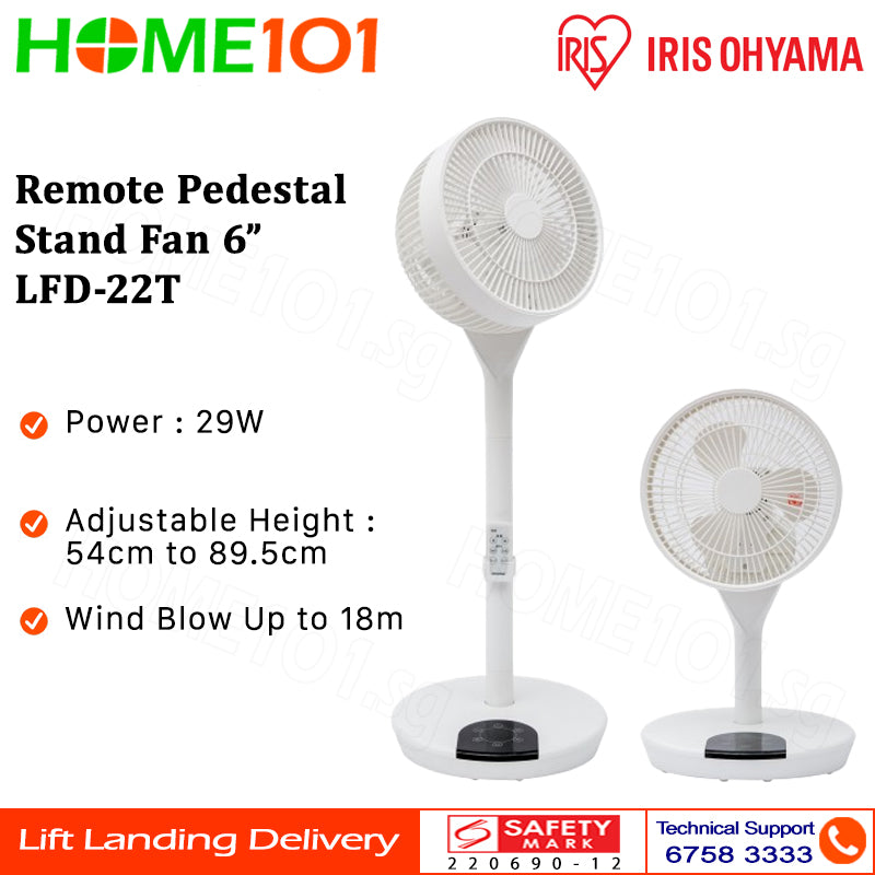Iris Ohyama Pedestal Stand Fan with Remote 6" LFD-22T