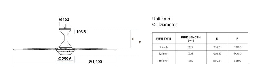 KDK Remote Ceiling Fan 140cm w/ Remote Ctrl M56SR