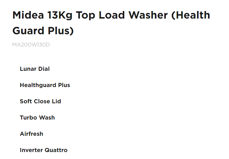 Midea Top Load Washer 13KG MA200W130D