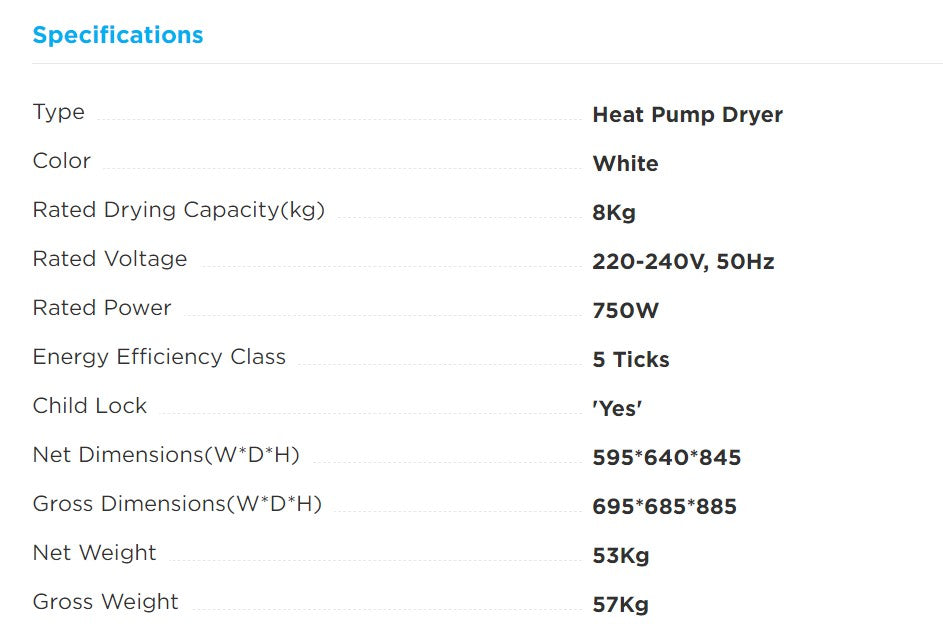 Midea Heat Pump Dryer 8.0KG MDK888HP