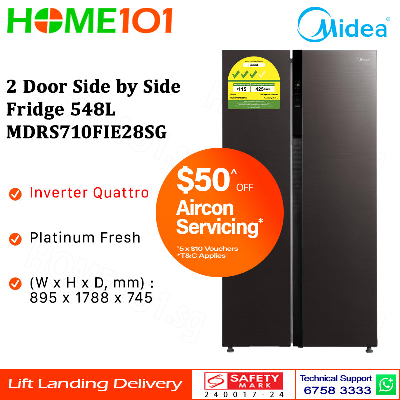 Midea 2 Door Side by Side Fridge 548L MDRS710FIE28SG