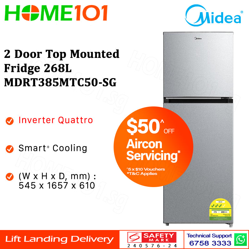 Midea 2 Door Top Mounted Fridge 268L MDRT385MTC28-SG | MDRT385MTC50-SG