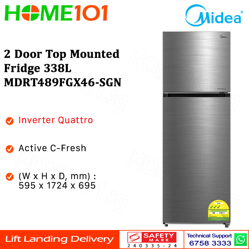 Midea 2 Door Top Mounted Fridge 338L MDRT489FGX46-SGN