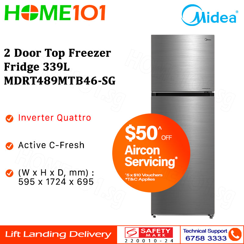 Midea 2 Door Top Freezer Fridge 339L MDRT489MTB || MDRT489MTB46-SG