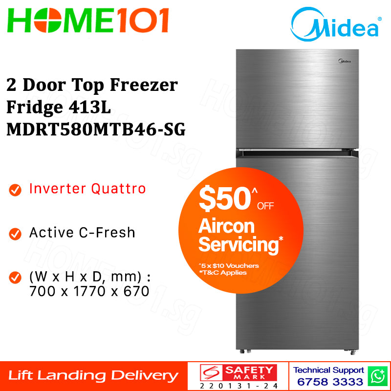 Midea 2 Door Top Freezer Fridge 413L MDRT580MTB || MDRT580MTB46-SG