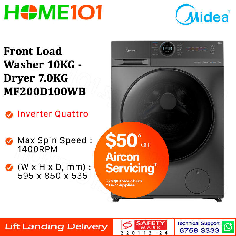 Midea Front Load Washer 10KG - Dryer 7.0KG MF200D100WB