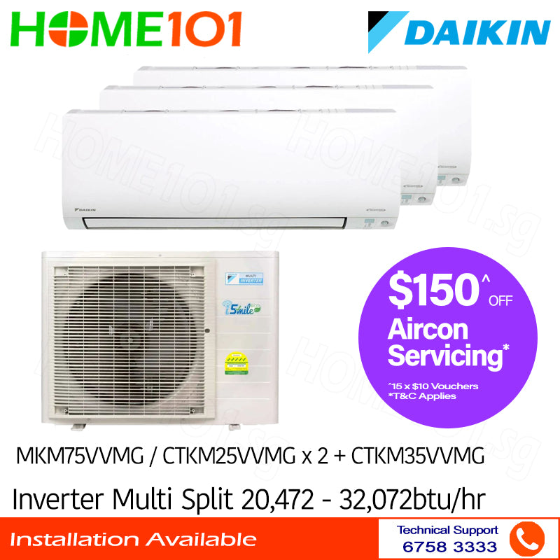 Daikin Inverter Multi-Split AirCon MKM75VVMG/CTKM25VVMG x 2 + CTKM35VVMG