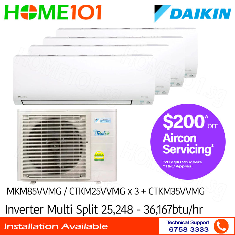 Daikin Inverter Multi-Split AirCon MKM85VVMG/CTKM25VVMG x 3 + CTKM35VVMG