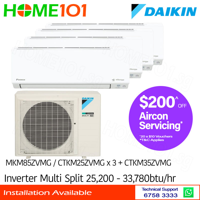 Daikin Inverter Multi-Split AirCon MKM85ZVMG/CTKM25ZVMG x 3 + CTKM35ZVMG - CLIMATE VOUCHER ELIGIBLE
