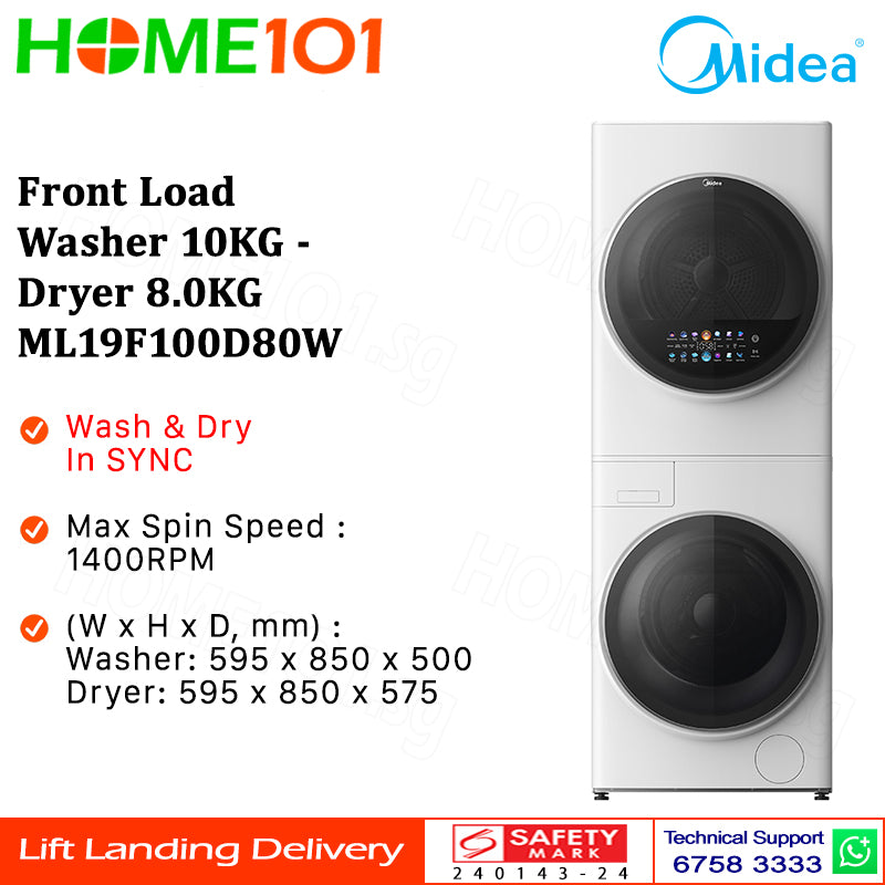 Midea Front Load Washer 10KG - Dryer 8.0KG ML19F100D80W