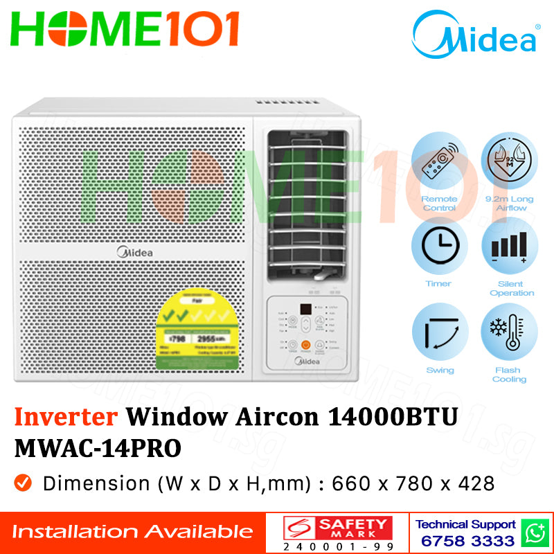 Midea Inverter Window AirCon with Remote 14000btu MWAC14PRO | MWAC-14PRO