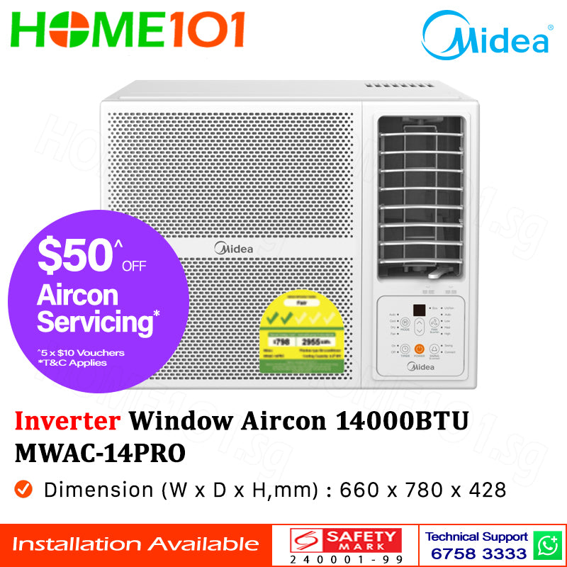 Midea Inverter Window AirCon with Remote 14000btu MWAC14PRO | MWAC-14PRO