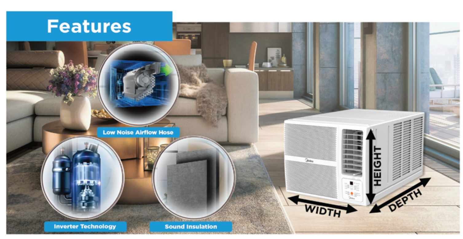 Midea Inverter Window AirCon with Remote 14000btu MWAC14PRO | MWAC-14PRO