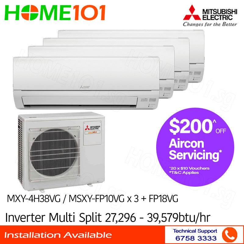 Mitsubishi StarMex Multi-Split AirCon MXY-4H38VG/MSXY-FP10VG x 3 + FP18VG