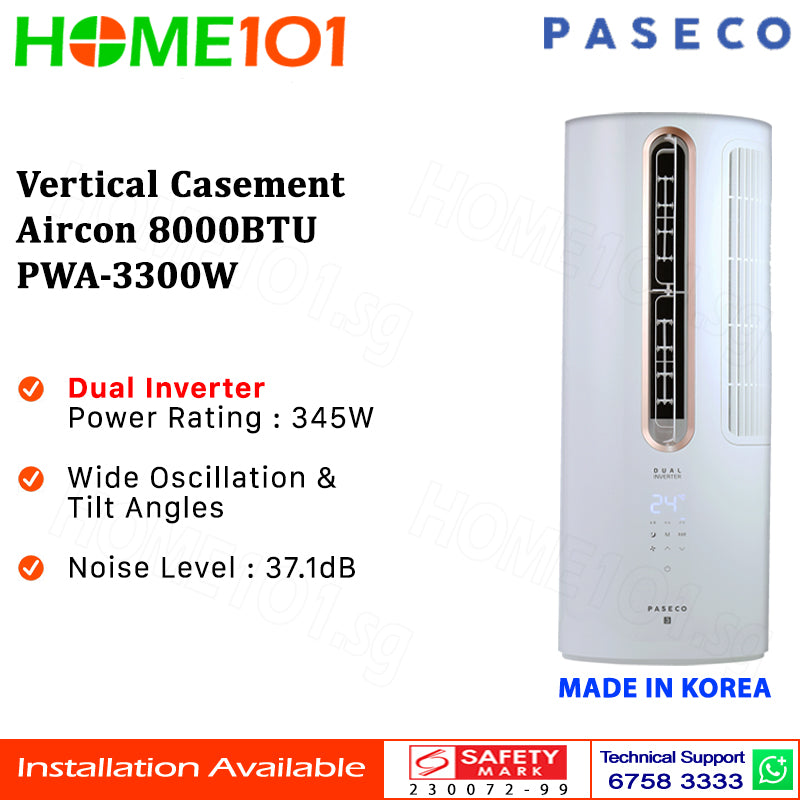 Paseco Vertical Casement Aircon 8000BTU PWA-3300W