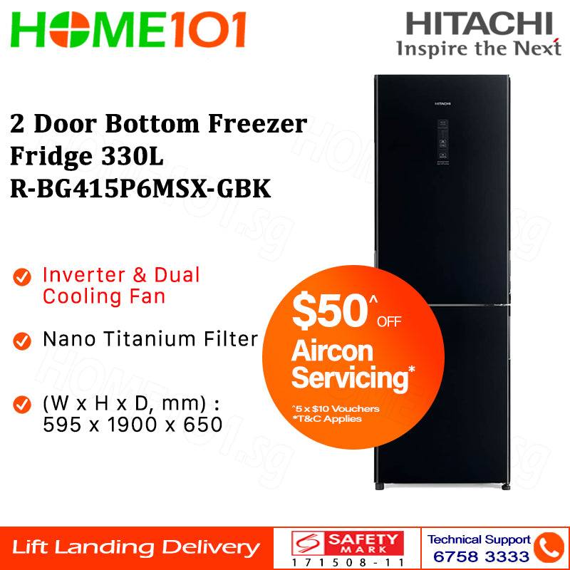 Hitachi 2 Door Bottom Freezer Fridge 330L R-BG415P6MSX