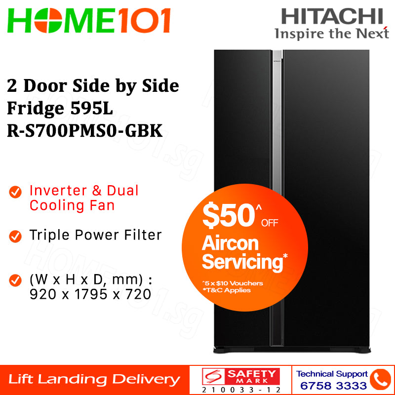 Hitachi 2 Door Side by Side Fridge 595L R-S700PMS0