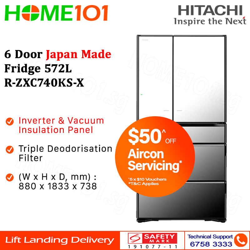 Hitachi 6 Door Japan Made Fridge 572L R-ZXC740KS