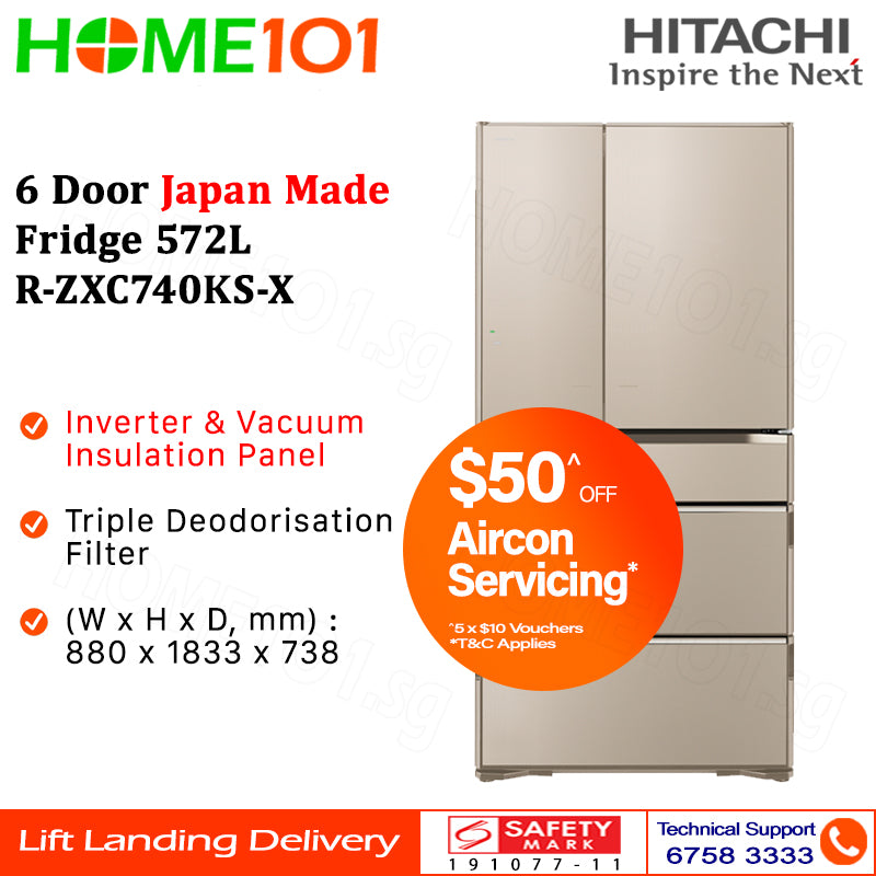 Hitachi 6 Door Japan Made Fridge 572L R-ZXC740KS