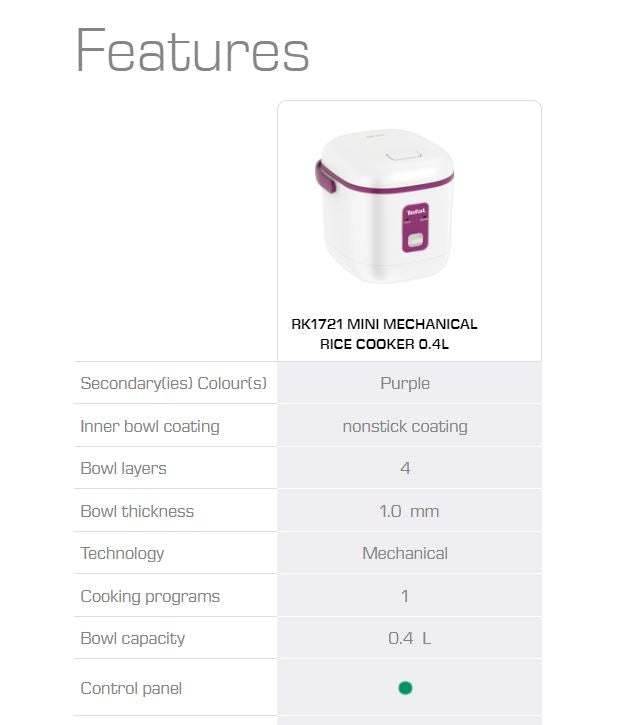 Tefal Mini Mechaniecal Rice Cooker 0.4L RK1721