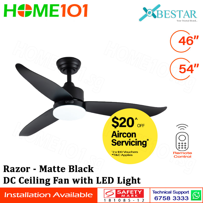 ($1 REPLACEMENT) Bestar DC Motor Ceiling Fan with Remote Control & Light 46"/54ā Razor