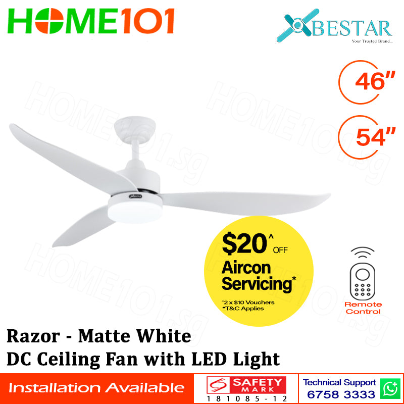 ($1 REPLACEMENT) Bestar DC Motor Ceiling Fan with Remote Control & Light 46"/54ā Razor