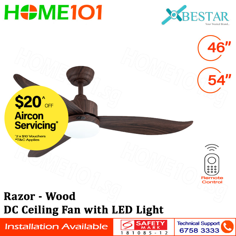 Bestar DC Motor Ceiling Fan with Remote Control & Light 46"/54” Razor