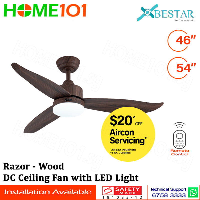 ($1 REPLACEMENT) Bestar DC Motor Ceiling Fan with Remote Control & Light 46"/54ā Razor