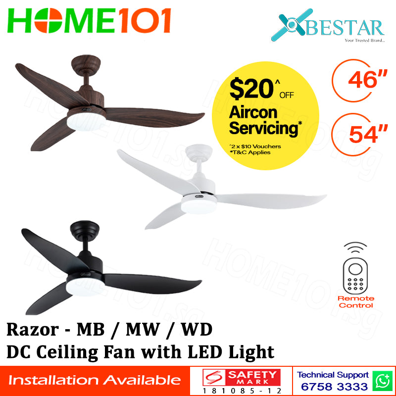 ($1 REPLACEMENT) Bestar DC Motor Ceiling Fan with Remote Control & Light 46"/54ā Razor