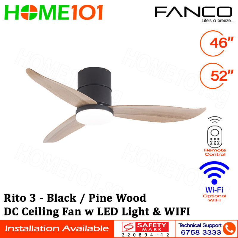 Fanco DC Motor Ceiling Fan with LED Light & Remote Control (WIFI Optional) 46" / 52" Rito 3