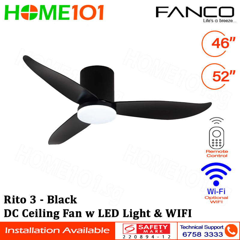 Fanco DC Motor Ceiling Fan with LED Light & Remote Control (WIFI Optional) 46" / 52" Rito 3