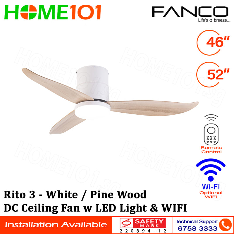 Fanco DC Motor Ceiling Fan with LED Light & Remote Control (WIFI Optional) 46" / 52" Rito 3