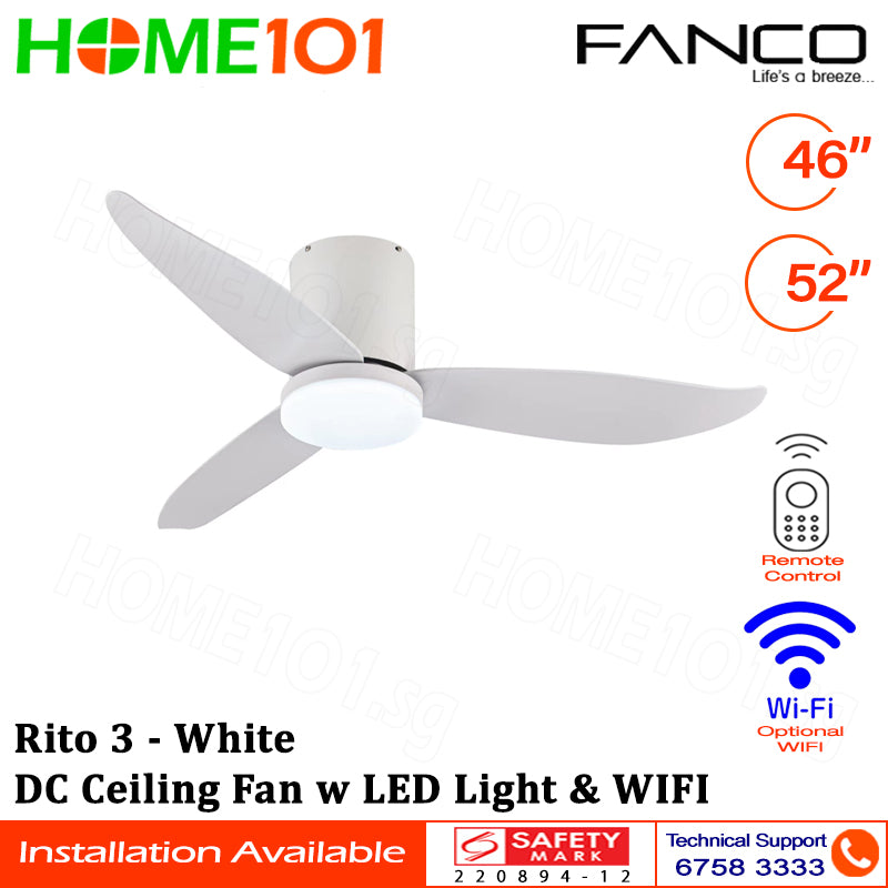 Fanco DC Motor Ceiling Fan with LED Light & Remote Control (WIFI Optional) 46" / 52" Rito 3