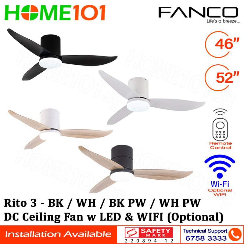 Fanco DC Motor Ceiling Fan with LED Light & Remote Control (WIFI Optional) 46" / 52" Rito 3