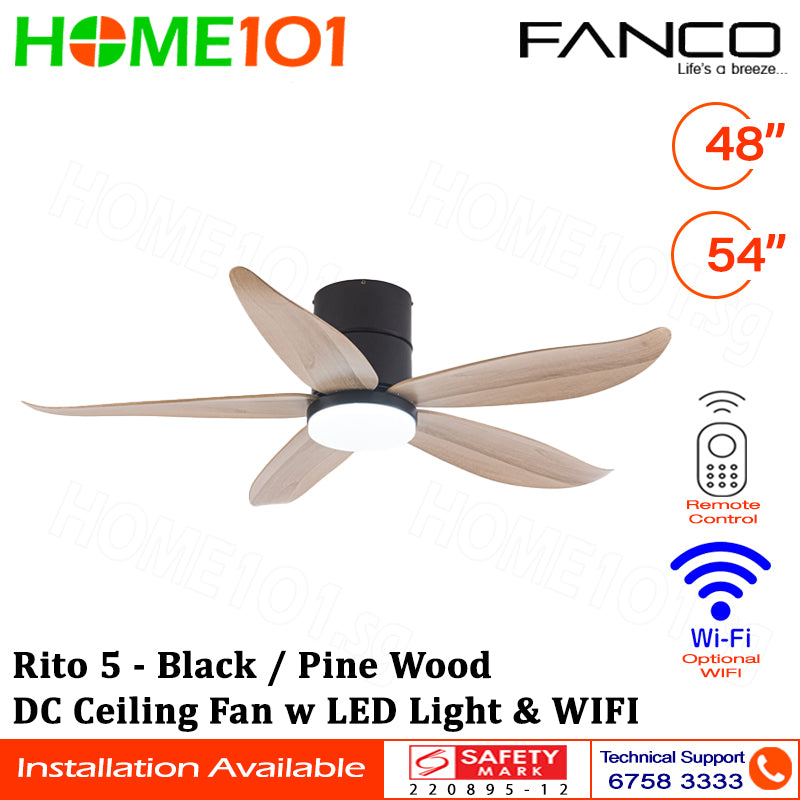 Fanco DC Motor Ceiling Fan with LED Light & Remote Control (WIFI Optional) 48" / 54" Rito 5