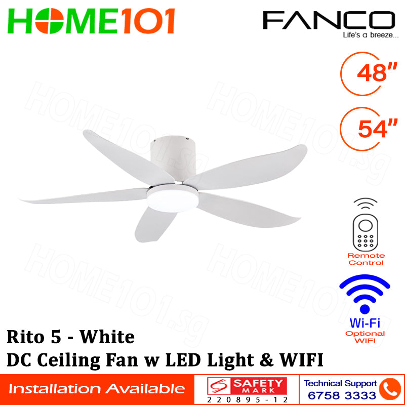 Fanco DC Motor Ceiling Fan with LED Light & Remote Control (WIFI Optional) 48" / 54" Rito 5