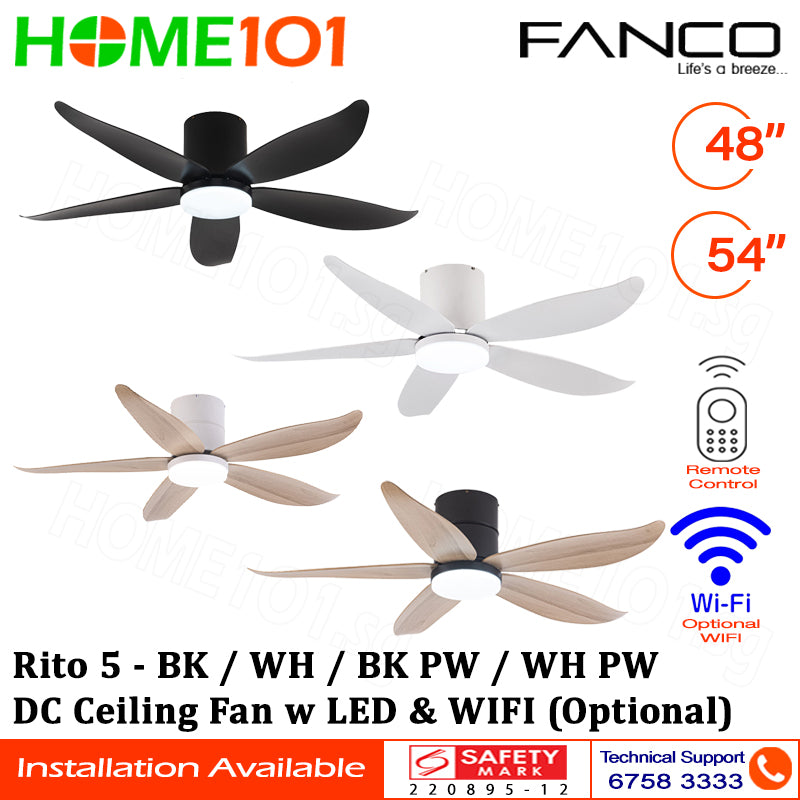 Fanco DC Motor Ceiling Fan with LED Light & Remote Control (WIFI Optional) 48" / 54" Rito 5