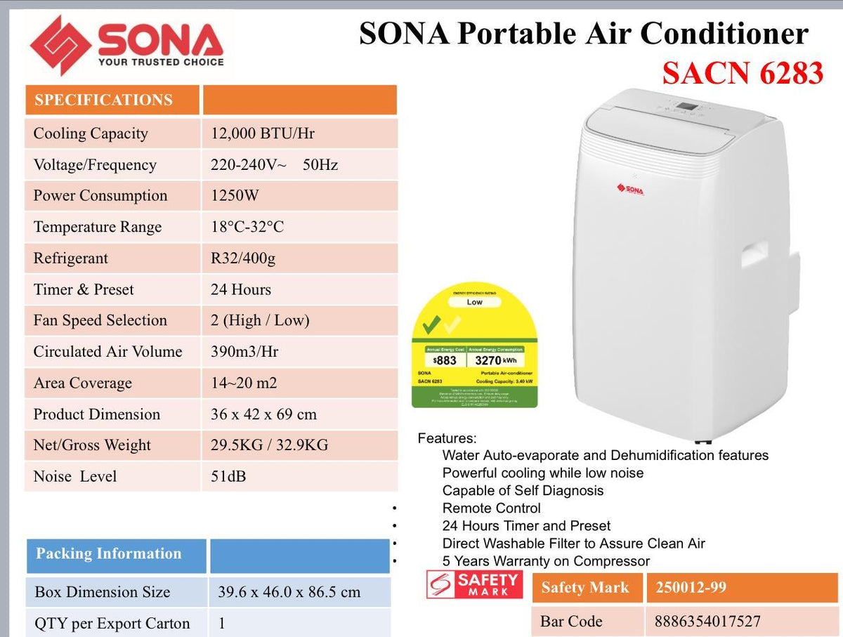 Sona Portable Aircon 12000BTU SACN 6283