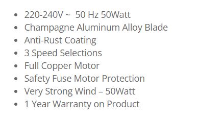Sona Alloy Blade Desk Fan Circulator Metal 8" SCF 6031