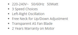 Sona 3 Blade Desk Fan 16 Inch SFD1126A | SFD 1226A