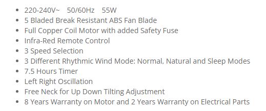 Sona Stand Fan with Remote Control 16" SFS 1159