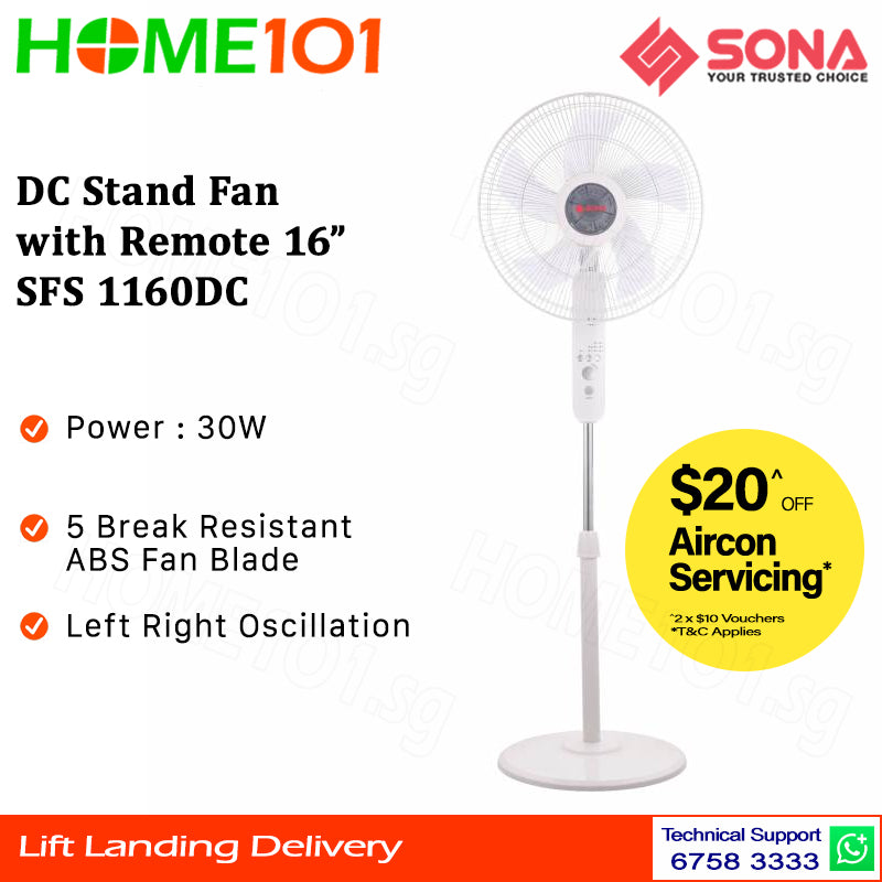 Sona DC Stand Fan with Remote 16" SFS 1160DC
