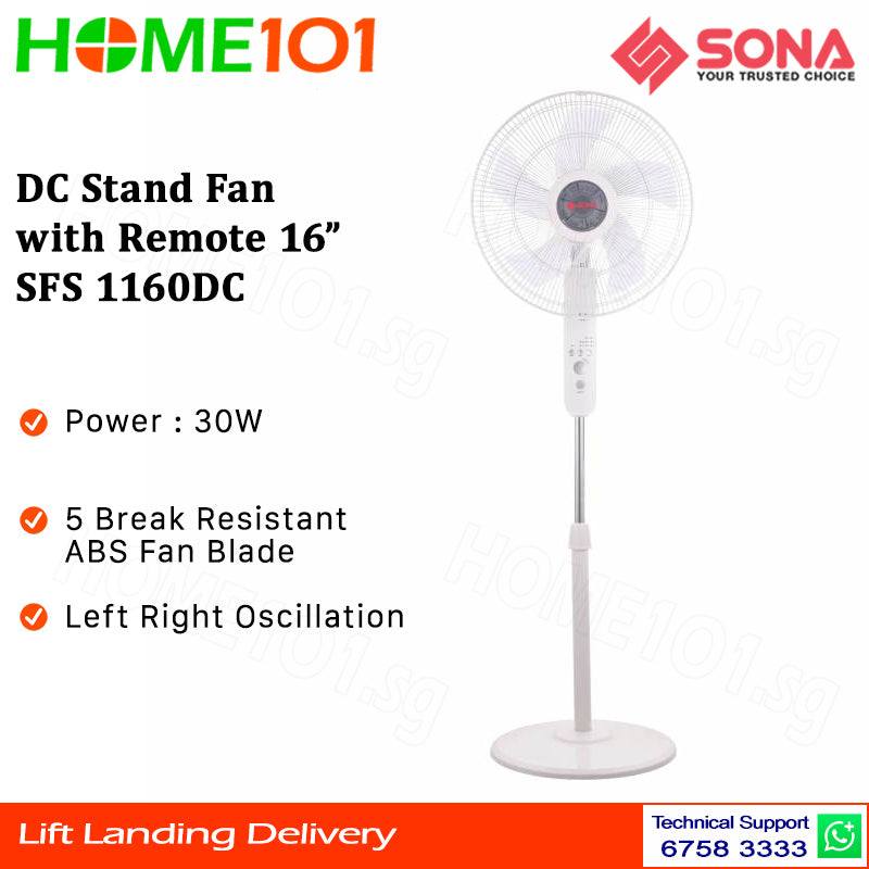 Sona DC Stand Fan with Remote 16" SFS 1160DC