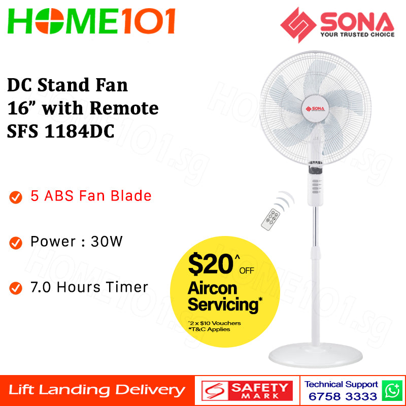 Sona DC Stand Fan with Remote 16" SFS 1184DC