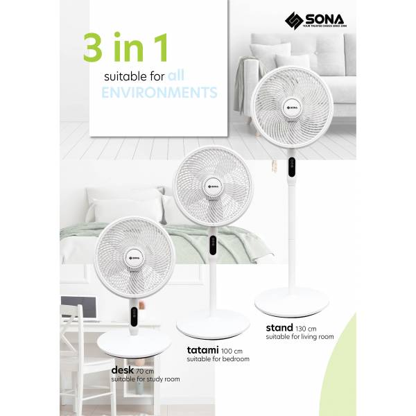 Sona 3In1 DC Stand Fan 14" with Remote SFS 1189DC