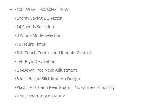 Sona 3In1 DC Stand Fan 14" with Remote SFS 1189DC