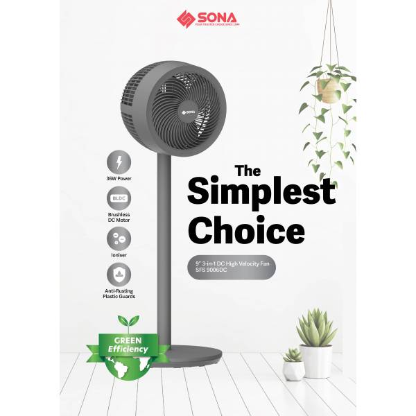 Sona 3in1 DC High Velocity Fan 9" SFS 9006DC