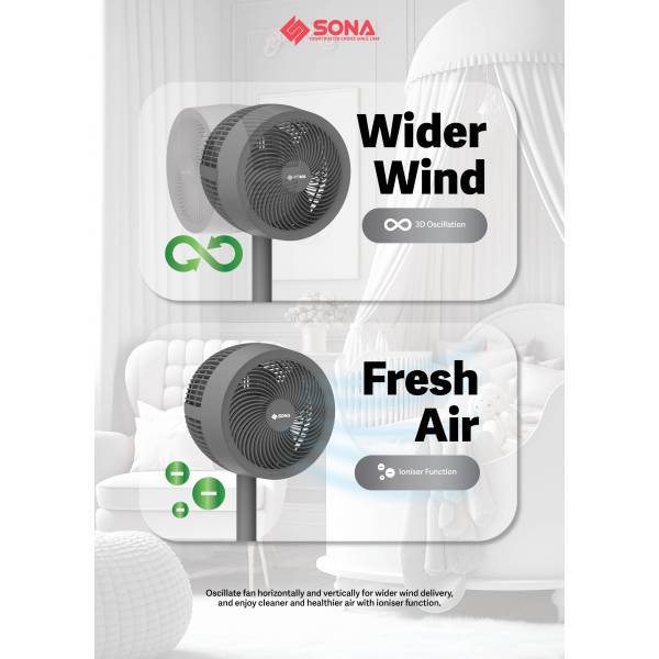 Sona 3in1 DC High Velocity Fan 9" SFS 9006DC