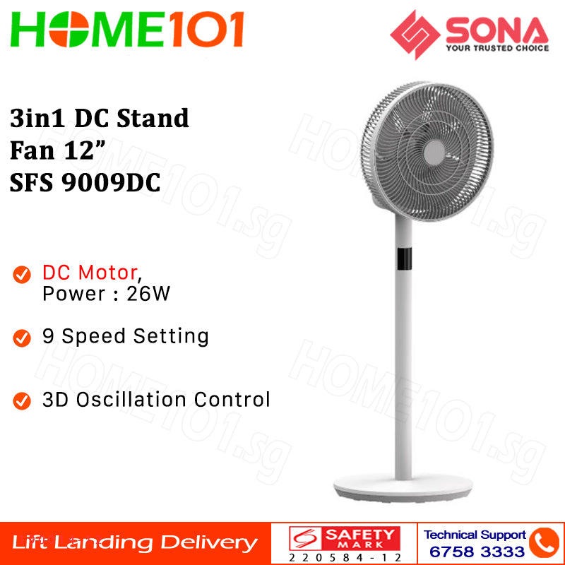 Sona 3in1 DC Stand Fan 12" SFS 9009DC