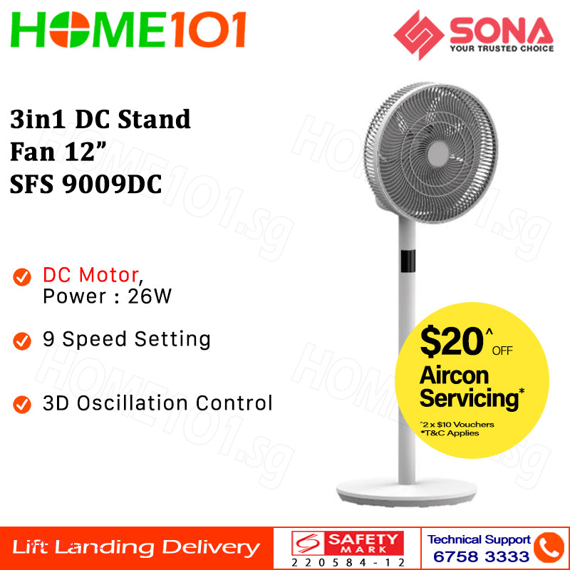 Sona 3in1 DC Stand Fan 12" SFS 9009DC